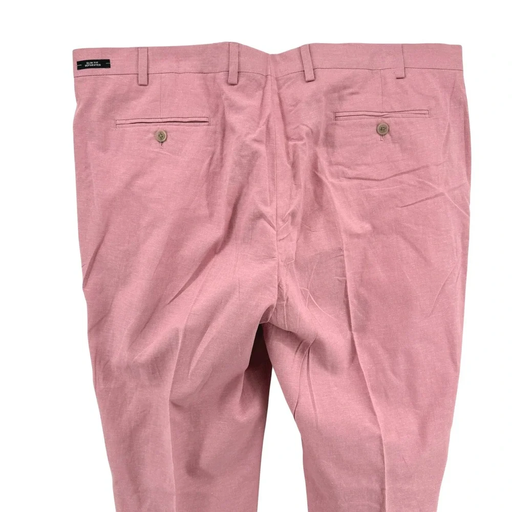NEW Joseph Abboud Dress Pants Mens 44x30 Trousers Pink Linen Blend Slim Fit Flat - Picture 12 of 14